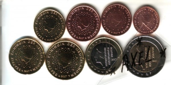 (afbeelding voor) UNC set Nederland 2007 van 1 cent tot en met 2 euro